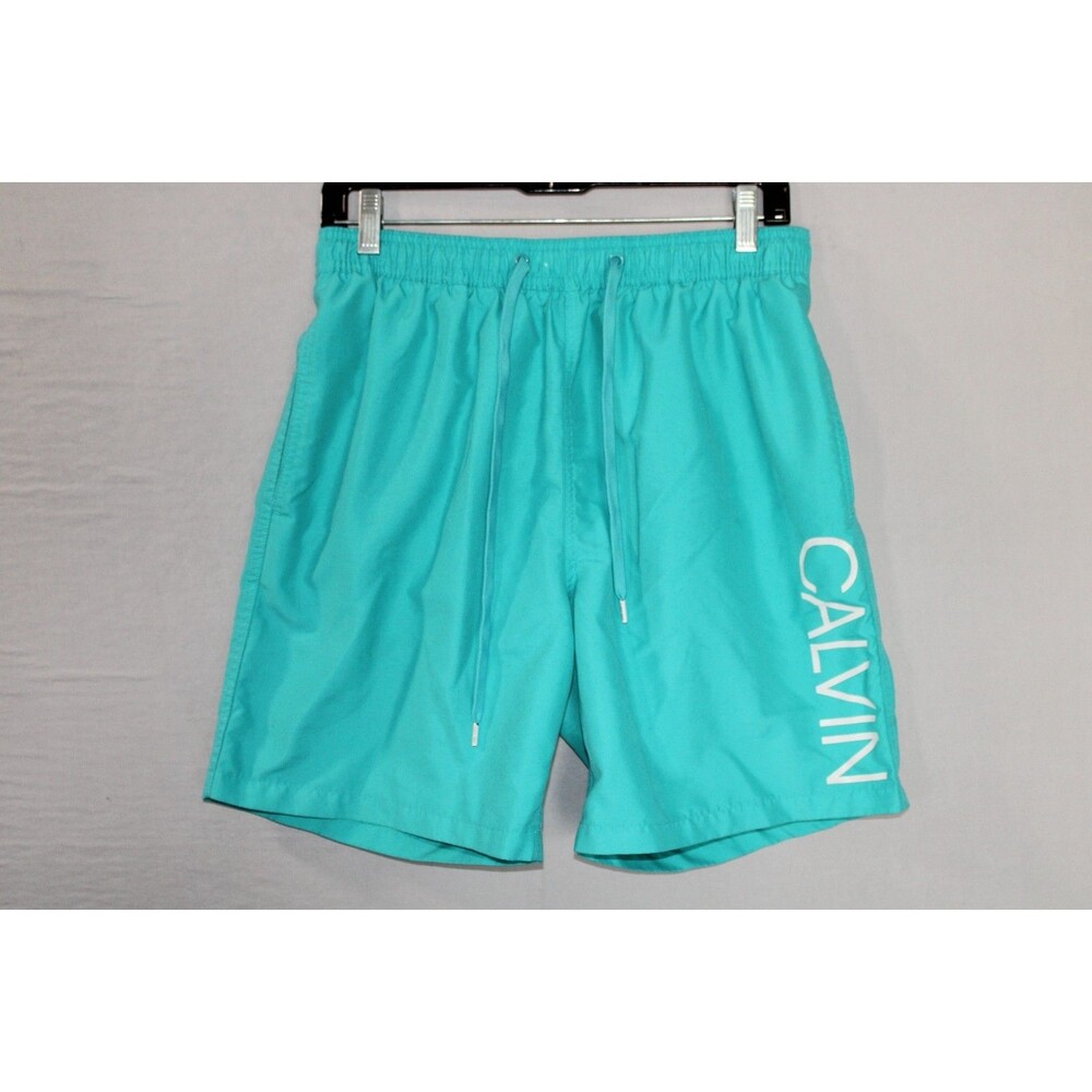 Calvin Klein Men's Logo 7" Volley Swim Trunks Quick Dry Aqua Teal Medium Beach
